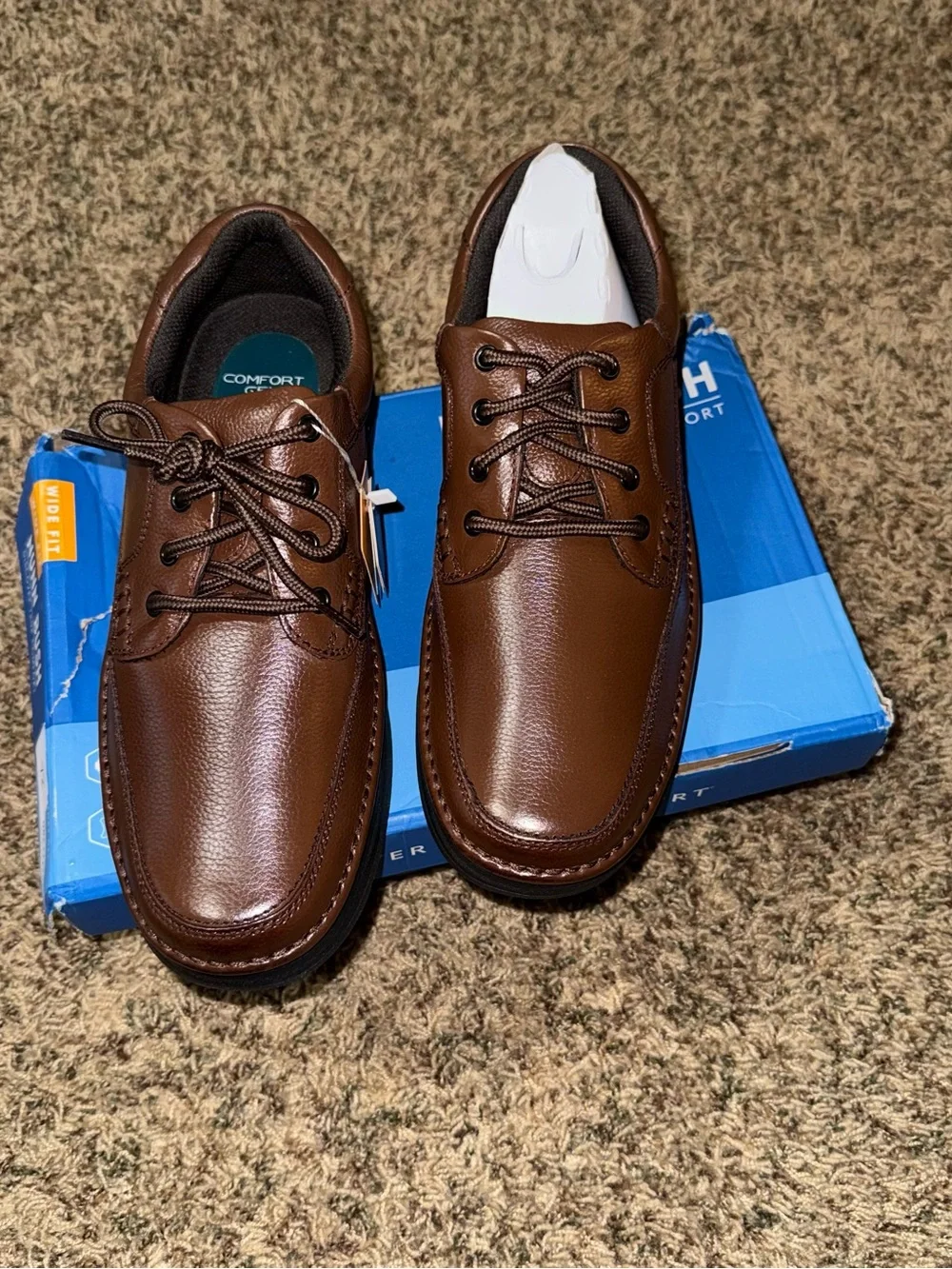 Nunn Bush Mens 12 W Cameron Genuine Leather Comfort Gel Brown  Lace Up Shoes NIB